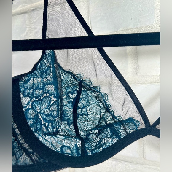 NWT Soma Breathtaking Unlined Underwire Sheer Lace Plunge Bra 34 D Green #0224 - Picture 6 of 9